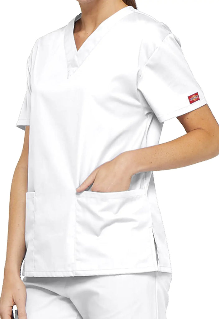 Dickies Scrubs 3-Pocket V-Neck Top White | scrub-supply.com