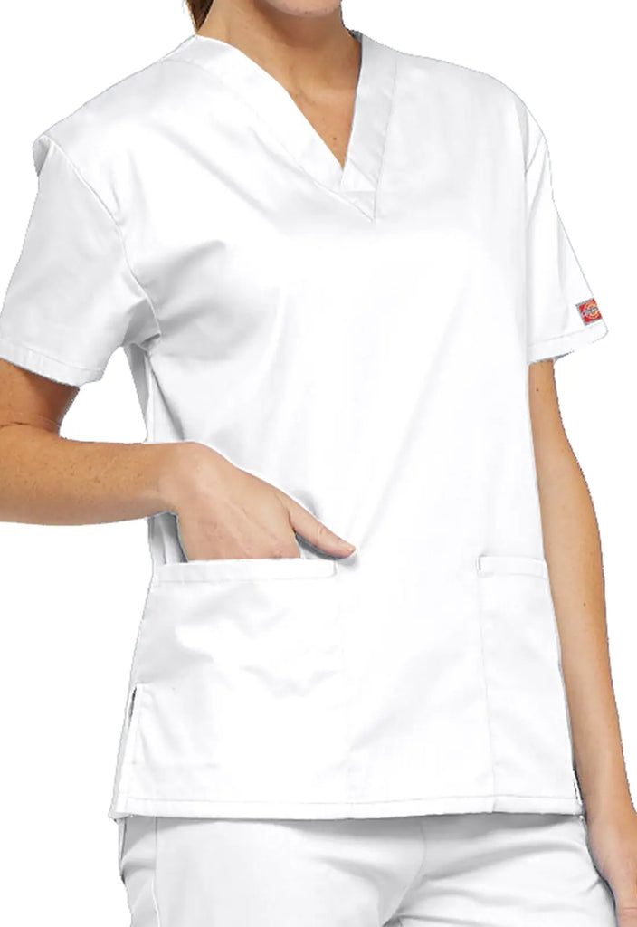 Dickies Scrubs 3-Pocket V-Neck Top White | scrub-supply.com