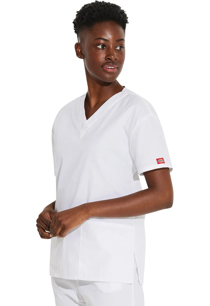 Dickies Scrubs 3-Pocket V-Neck Top White | scrub-supply.com