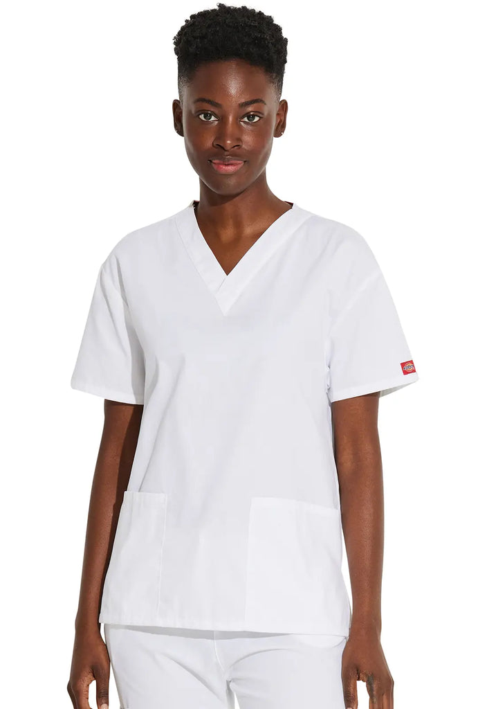 Dickies Scrubs 3-Pocket V-Neck Top White | scrub-supply.com