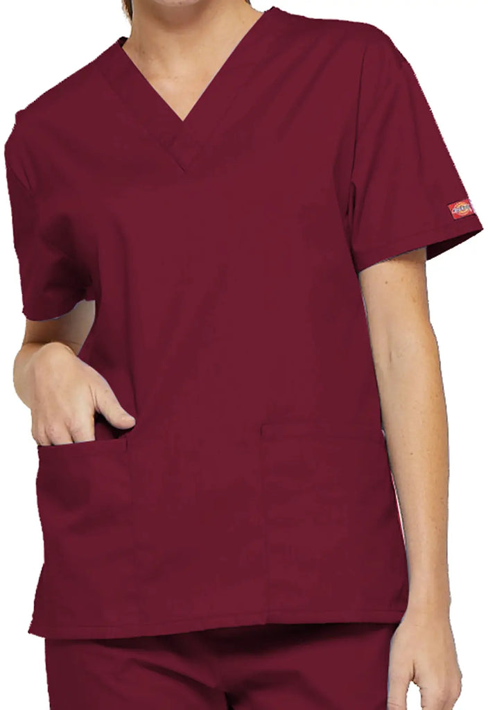 Dickies Scrubs 3-Pocket V-Neck Top Wine | scrub-supply.com