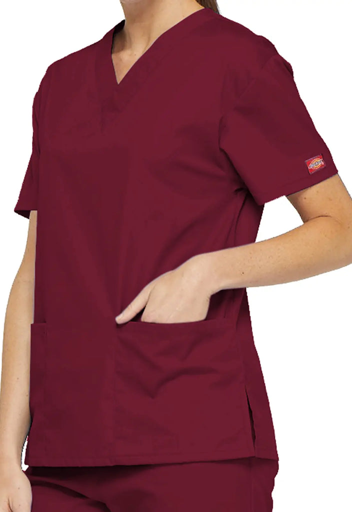 Dickies Scrubs 3-Pocket V-Neck Top Wine | scrub-supply.com