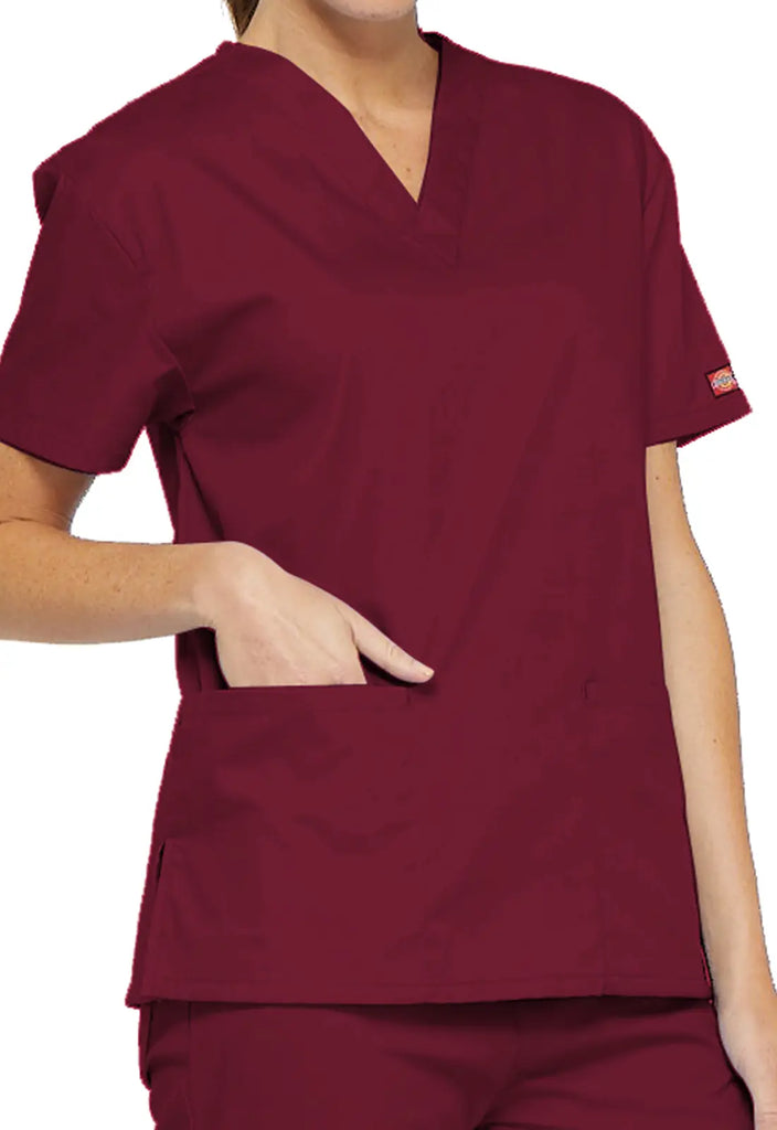 Dickies Scrubs 3-Pocket V-Neck Top Wine | scrub-supply.com