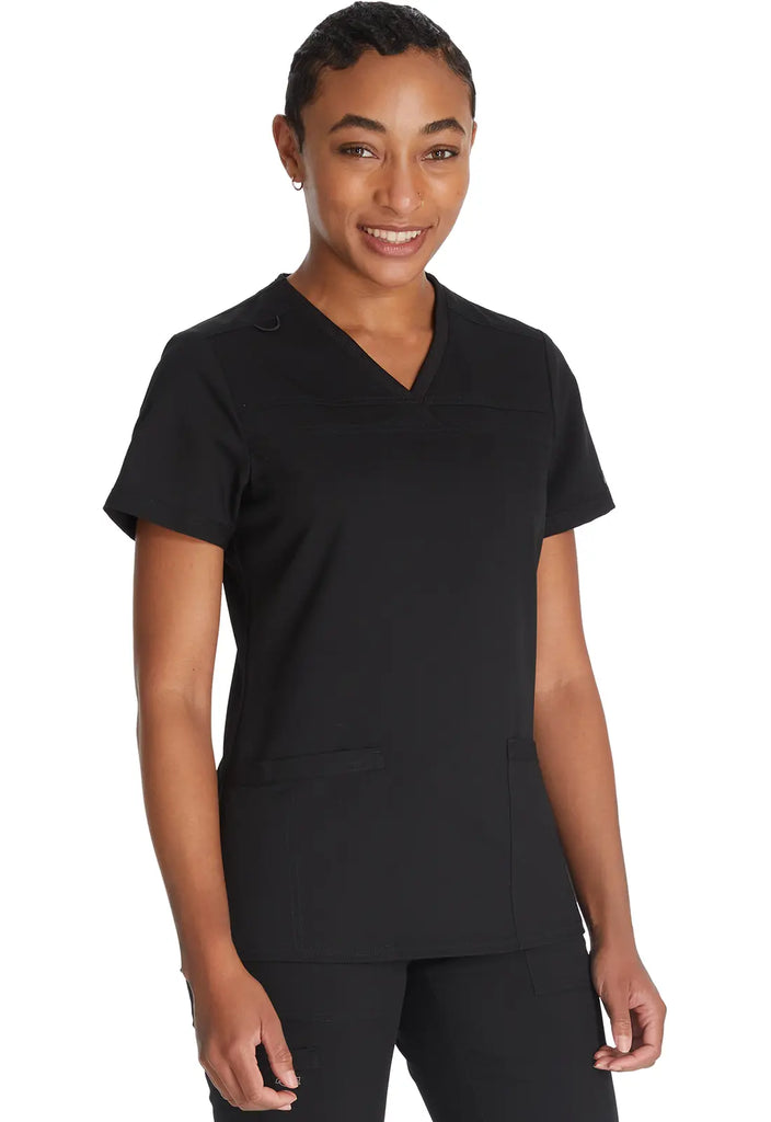 Dickies Scrubs V-Neck Top With Rib Knit Panels Black | scrub-supply.com