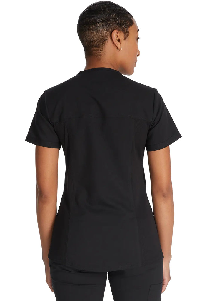 Dickies Scrubs V-Neck Top With Rib Knit Panels Black | scrub-supply.com