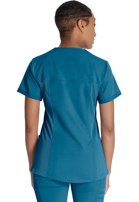 Dickies Scrubs V-Neck Top With Rib Knit Panels Caribbean Blue | scrub-supply.com