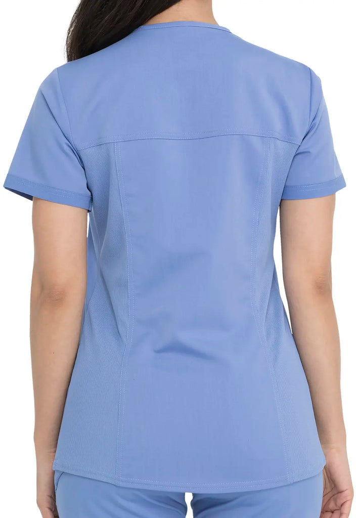 Dickies Scrubs V-Neck Top With Rib Knit Panels Ceil Blue | scrub-supply.com