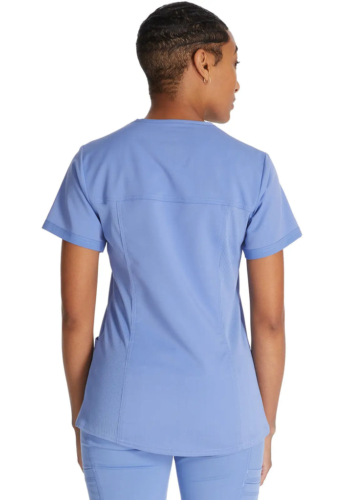 Dickies Scrubs V-Neck Top With Rib Knit Panels Ceil Blue | scrub-supply.com