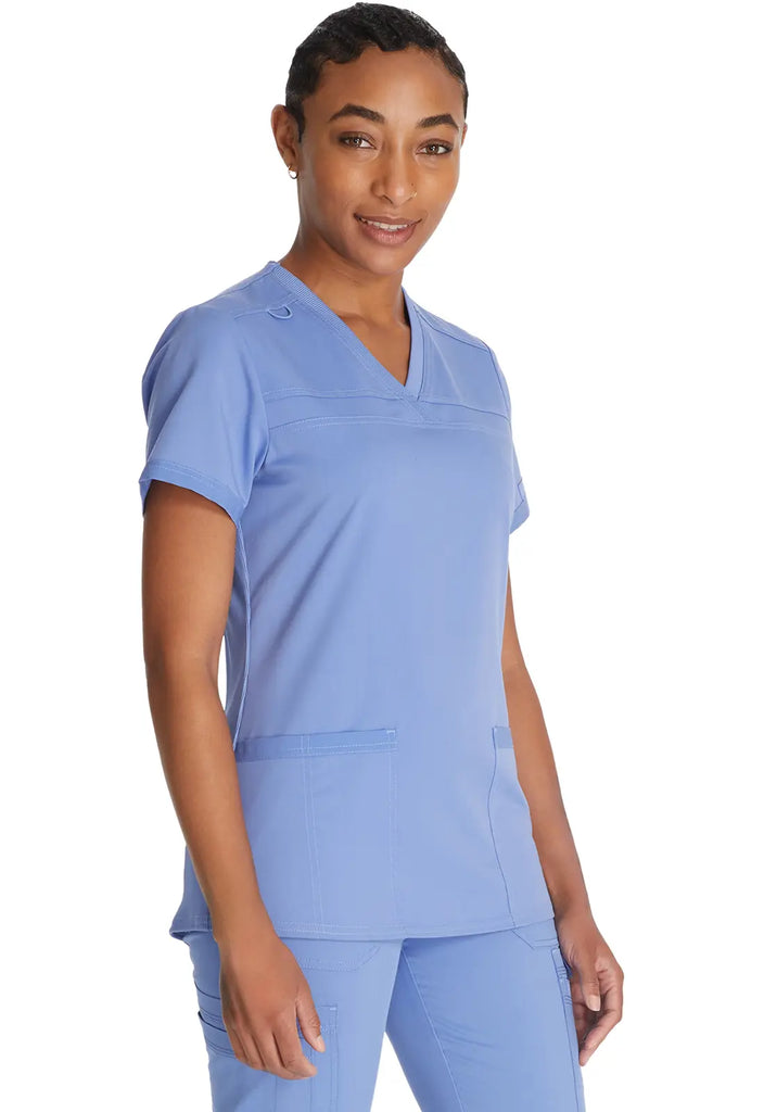 Dickies Scrubs V-Neck Top With Rib Knit Panels Ceil Blue | scrub-supply.com