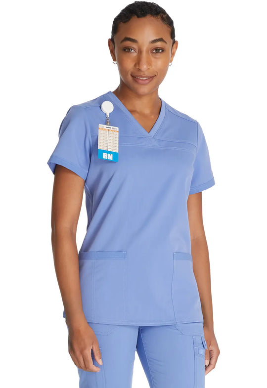 Dickies Scrubs V-Neck Top With Rib Knit Panels Ceil Blue | scrub-supply.com