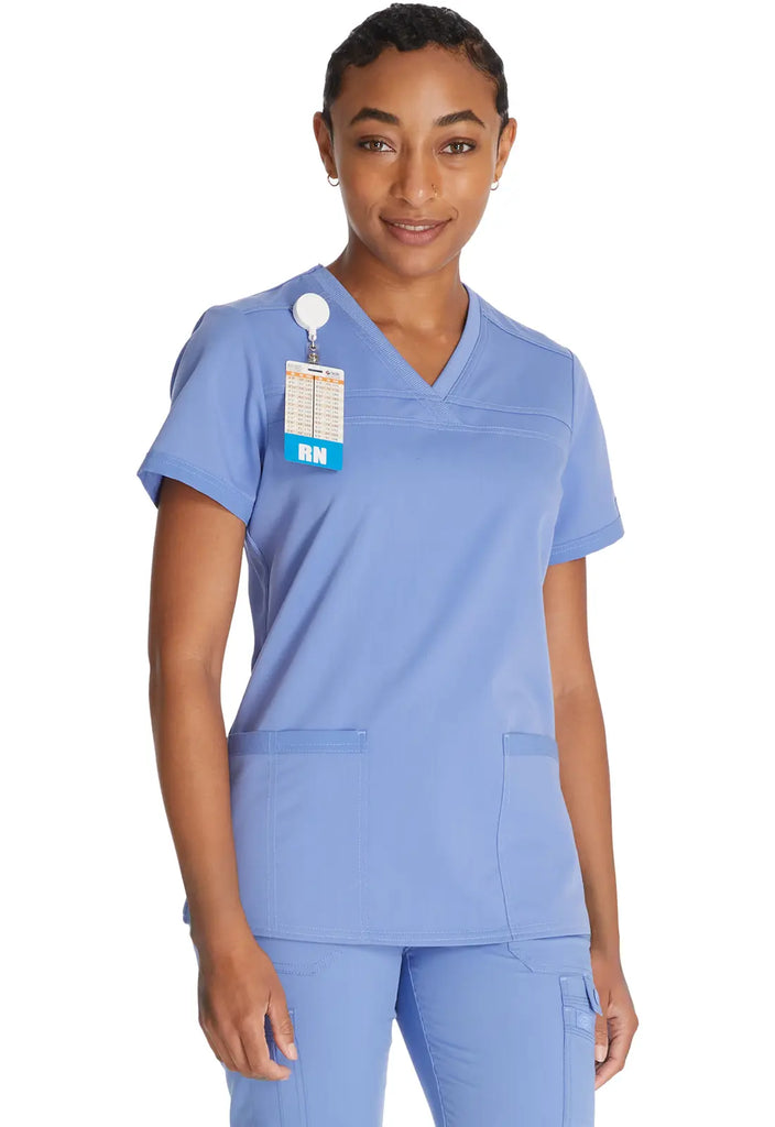 Dickies Scrubs V-Neck Top With Rib Knit Panels Ceil Blue | scrub-supply.com