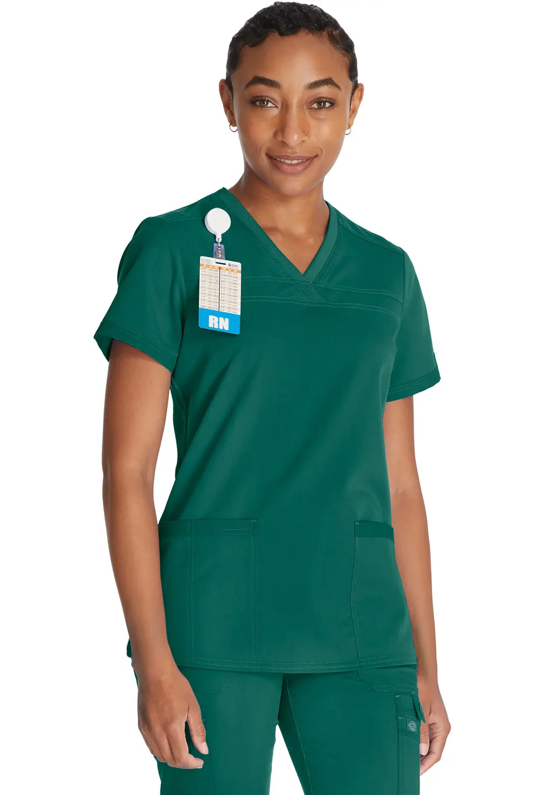 Dickies Scrubs V-Neck Top With Rib Knit Panels Hunter Green | scrub-supply.com