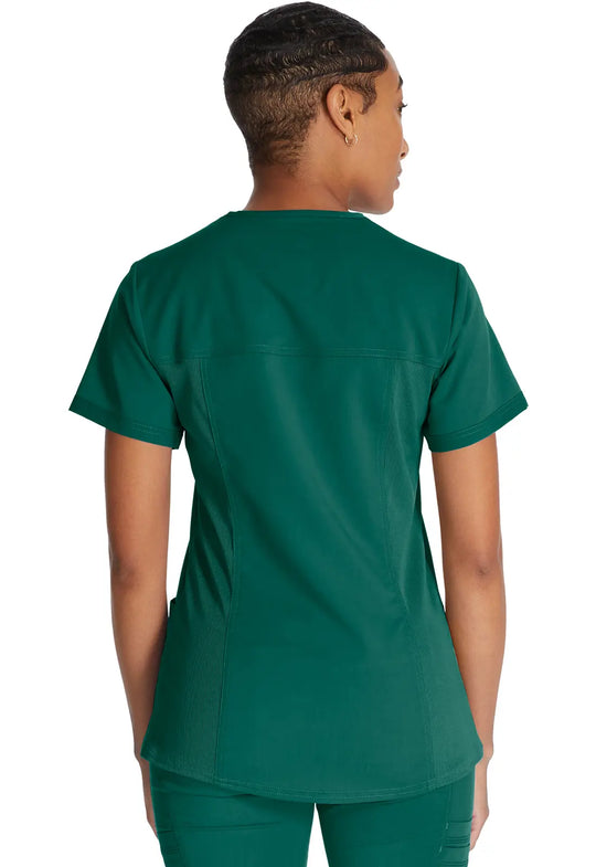 Dickies Scrubs V-Neck Top With Rib Knit Panels Hunter Green | scrub-supply.com
