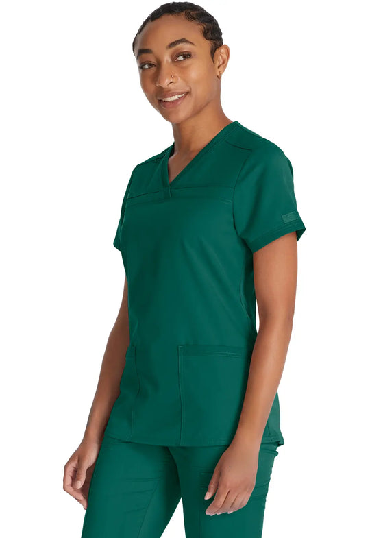Dickies Scrubs V-Neck Top With Rib Knit Panels Hunter Green | scrub-supply.com