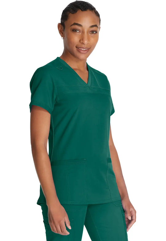 Dickies Scrubs V-Neck Top With Rib Knit Panels Hunter Green | scrub-supply.com