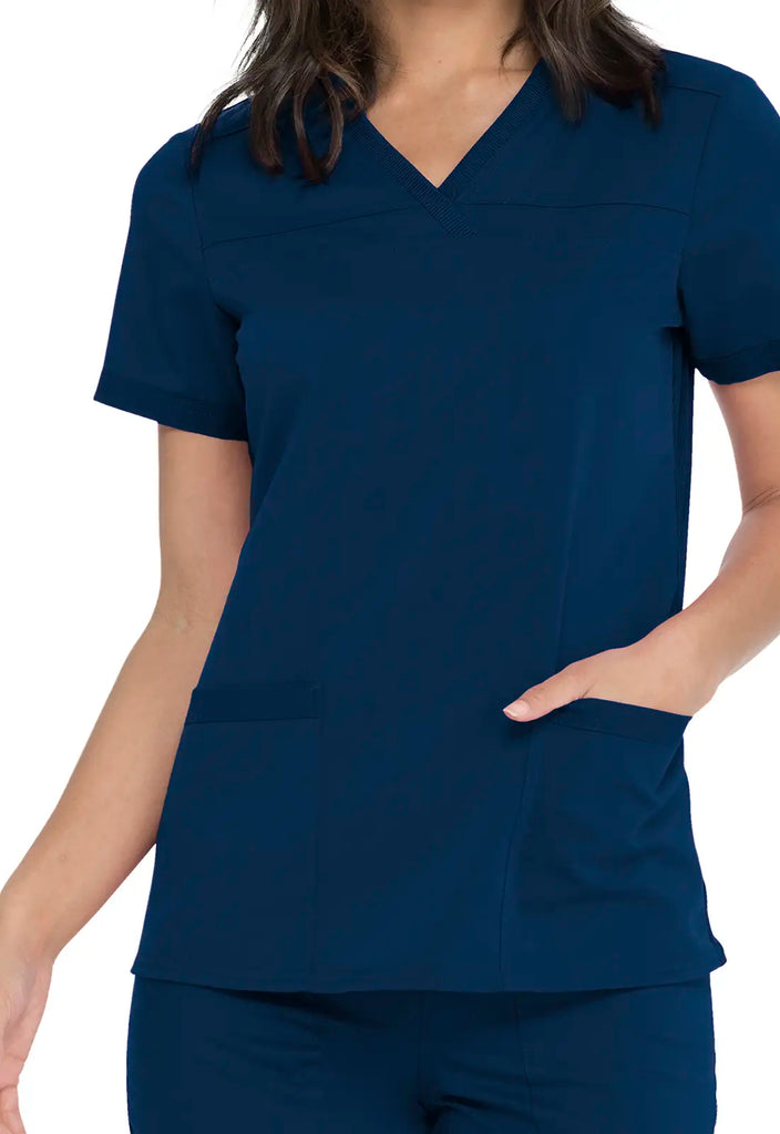 Dickies Scrubs V-Neck Top With Rib Knit Panels Navy | scrub-supply.com