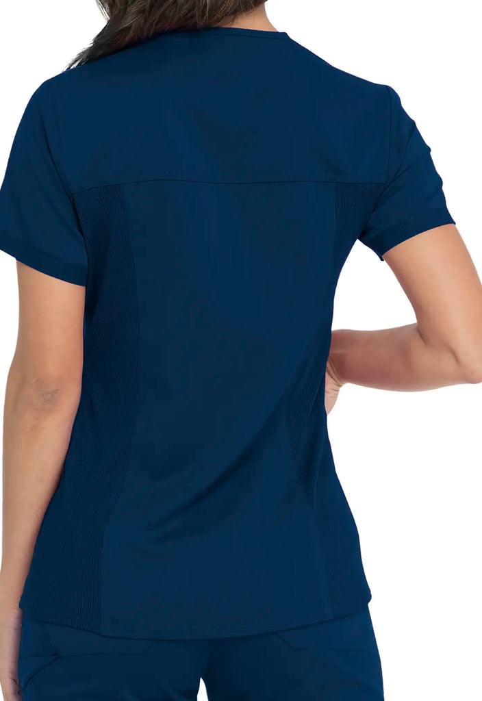 Dickies Scrubs V-Neck Top With Rib Knit Panels Navy | scrub-supply.com