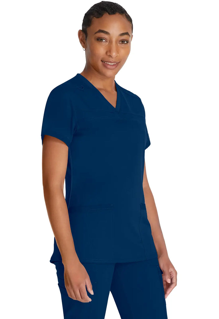 Dickies Scrubs V-Neck Top With Rib Knit Panels Navy | scrub-supply.com