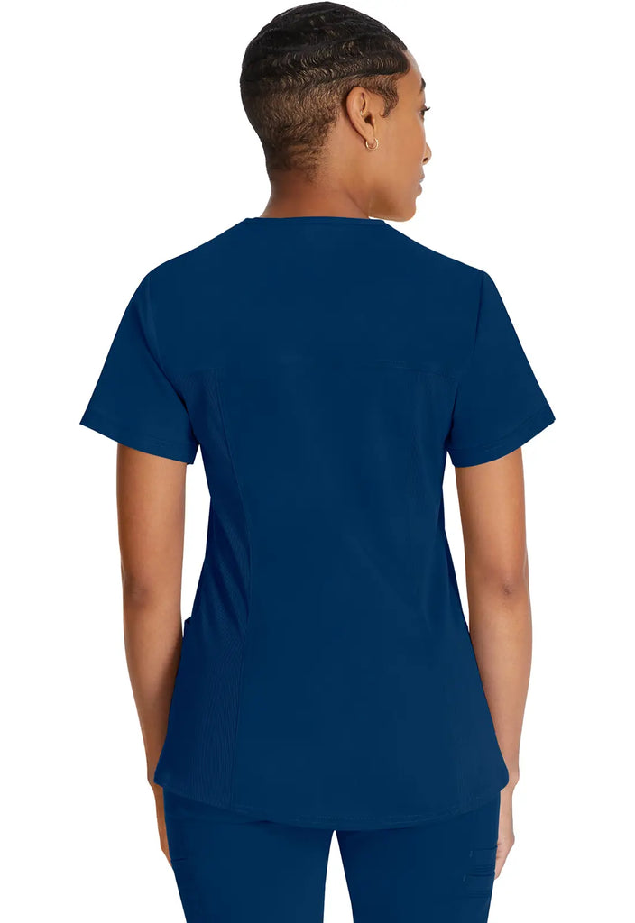 Dickies Scrubs V-Neck Top With Rib Knit Panels Navy | scrub-supply.com