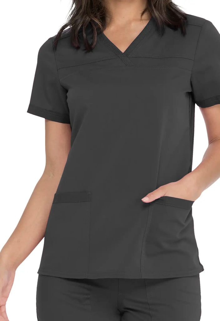 Dickies Scrubs V-Neck Top With Rib Knit Panels Pewter | scrub-supply.com