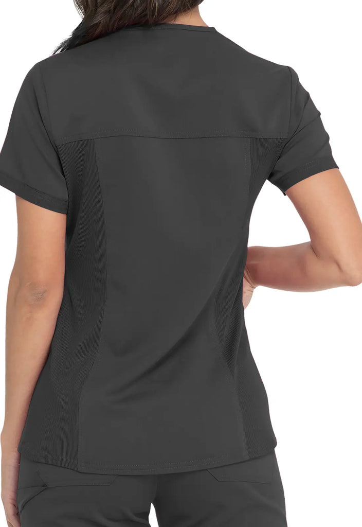 Dickies Scrubs V-Neck Top With Rib Knit Panels Pewter | scrub-supply.com