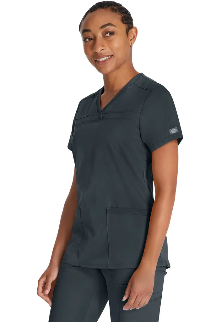 Dickies Scrubs V-Neck Top With Rib Knit Panels Pewter | scrub-supply.com