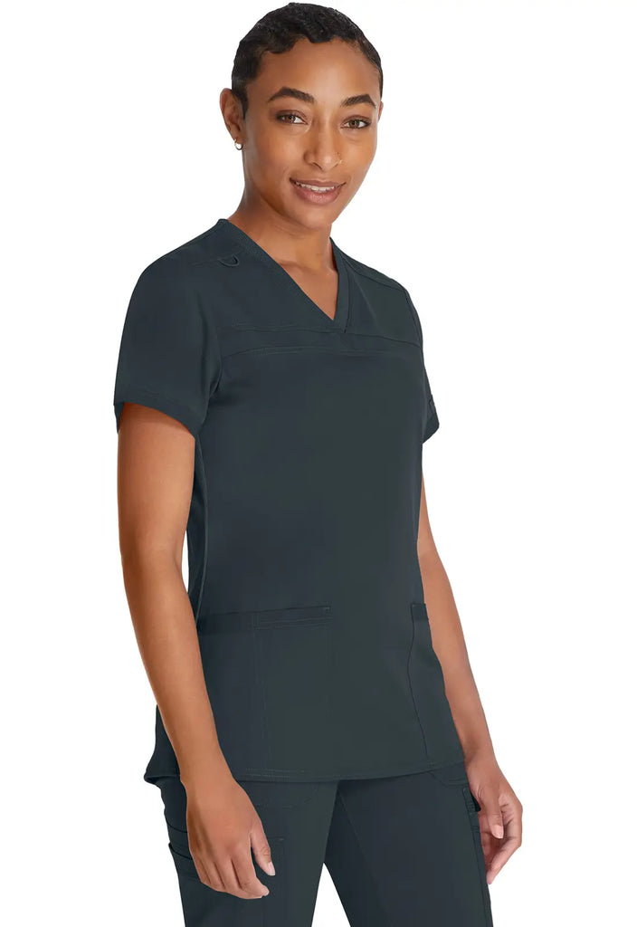 Dickies Scrubs V-Neck Top With Rib Knit Panels Pewter | scrub-supply.com