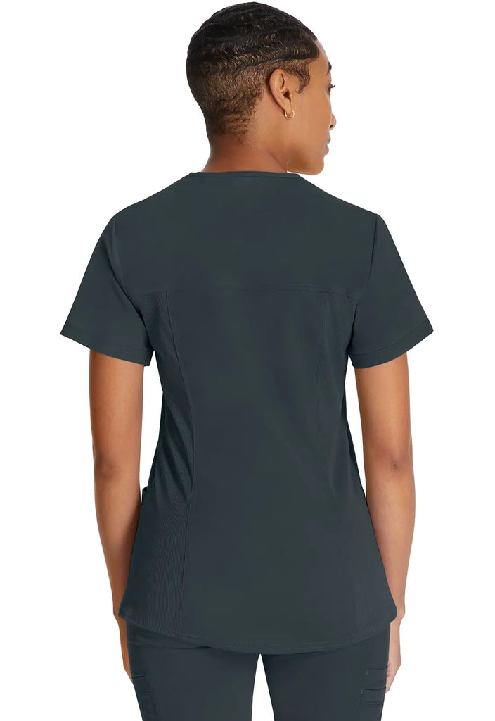 Dickies Scrubs V-Neck Top With Rib Knit Panels Pewter | scrub-supply.com