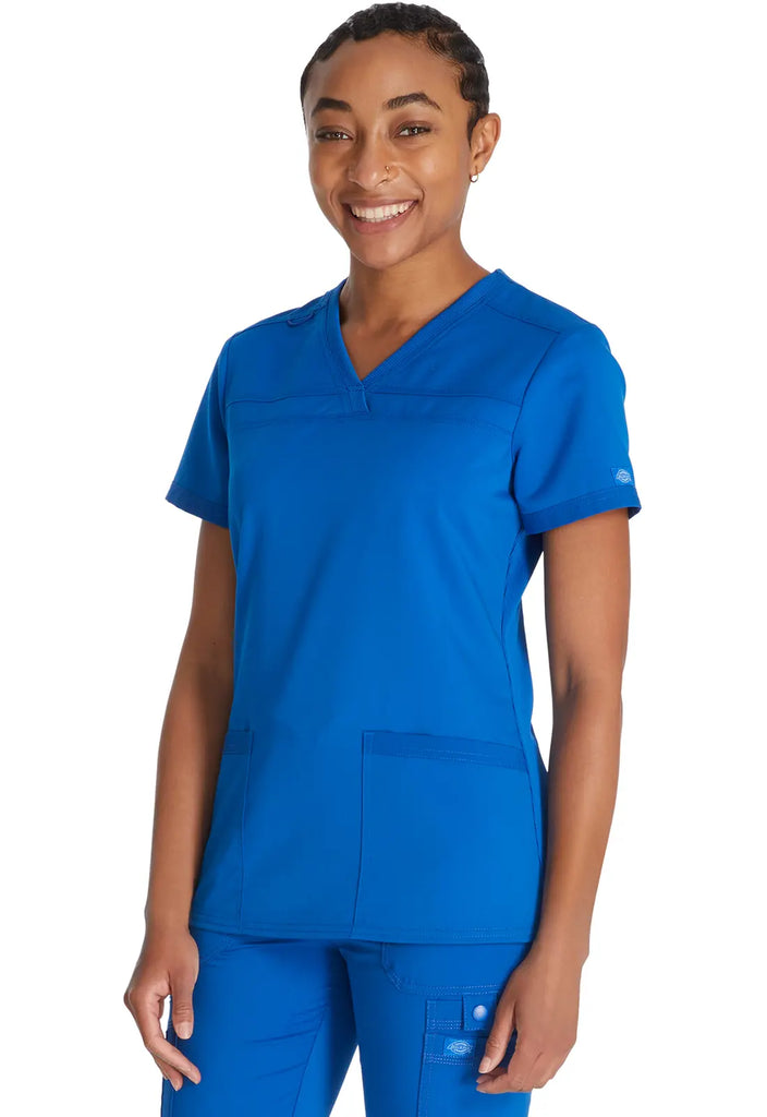 Dickies Scrubs V-Neck Top With Rib Knit Panels Royal Blue | scrub-supply.com