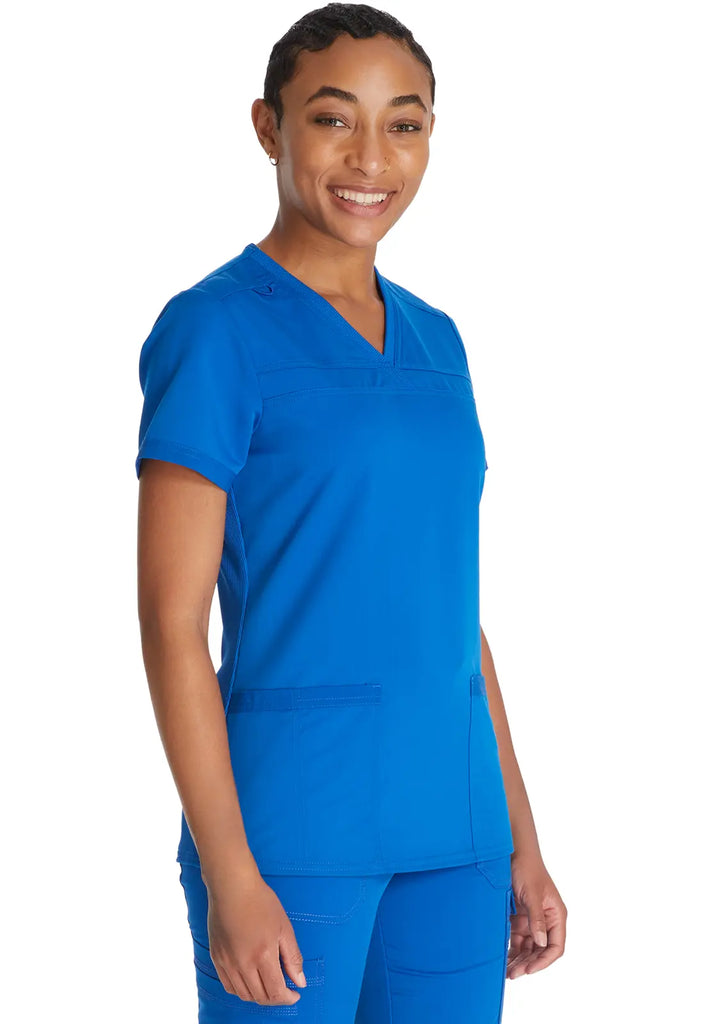 Dickies Scrubs V-Neck Top With Rib Knit Panels Royal Blue | scrub-supply.com