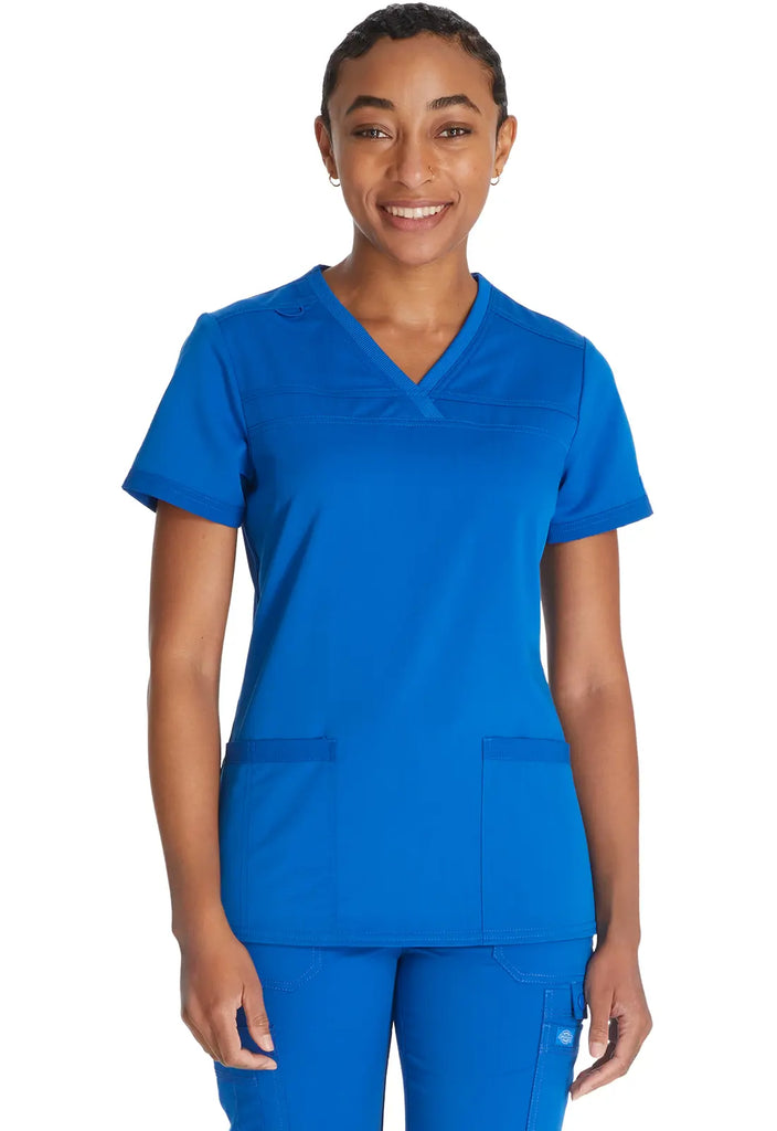 Dickies Scrubs V-Neck Top With Rib Knit Panels Royal Blue | scrub-supply.com