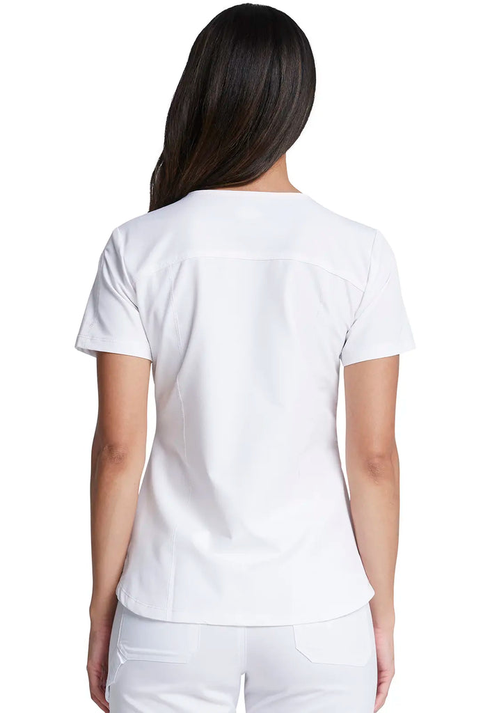 Dickies Scrubs V-Neck Top With Rib Knit Panels White | scrub-supply.com