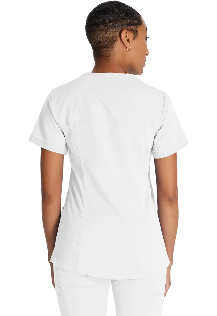 Dickies Scrubs V-Neck Top With Rib Knit Panels White | scrub-supply.com