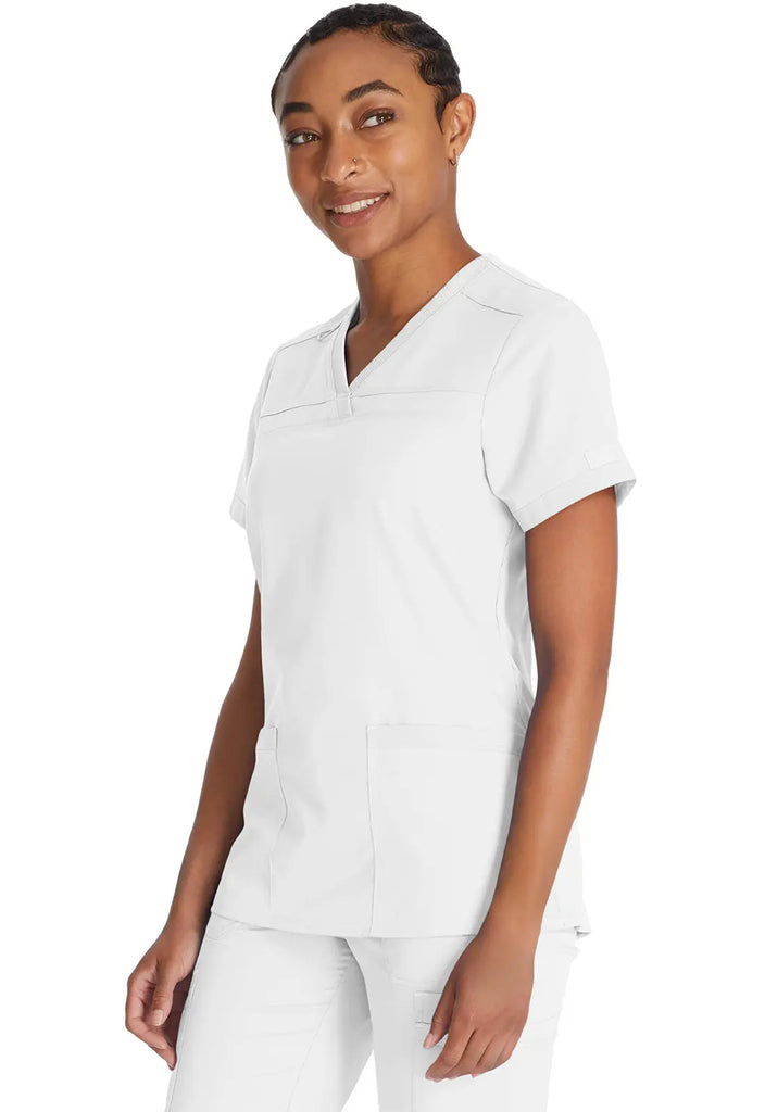 Dickies Scrubs V-Neck Top With Rib Knit Panels White | scrub-supply.com