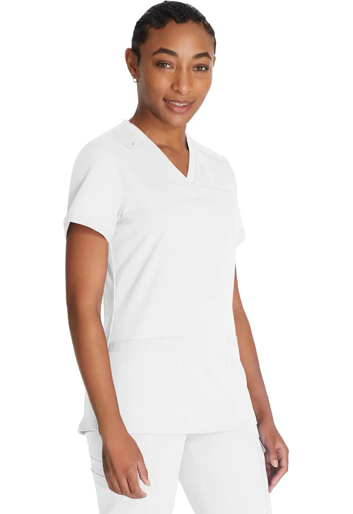 Dickies Scrubs V-Neck Top With Rib Knit Panels White | scrub-supply.com