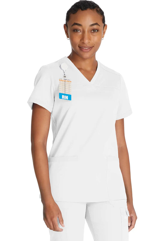 Dickies Scrubs V-Neck Top With Rib Knit Panels White | scrub-supply.com