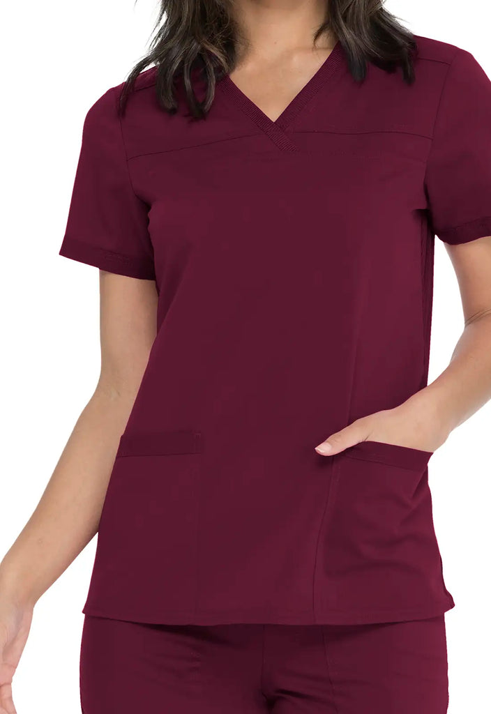 Dickies Scrubs V-Neck Top With Rib Knit Panels Wine | scrub-supply.com