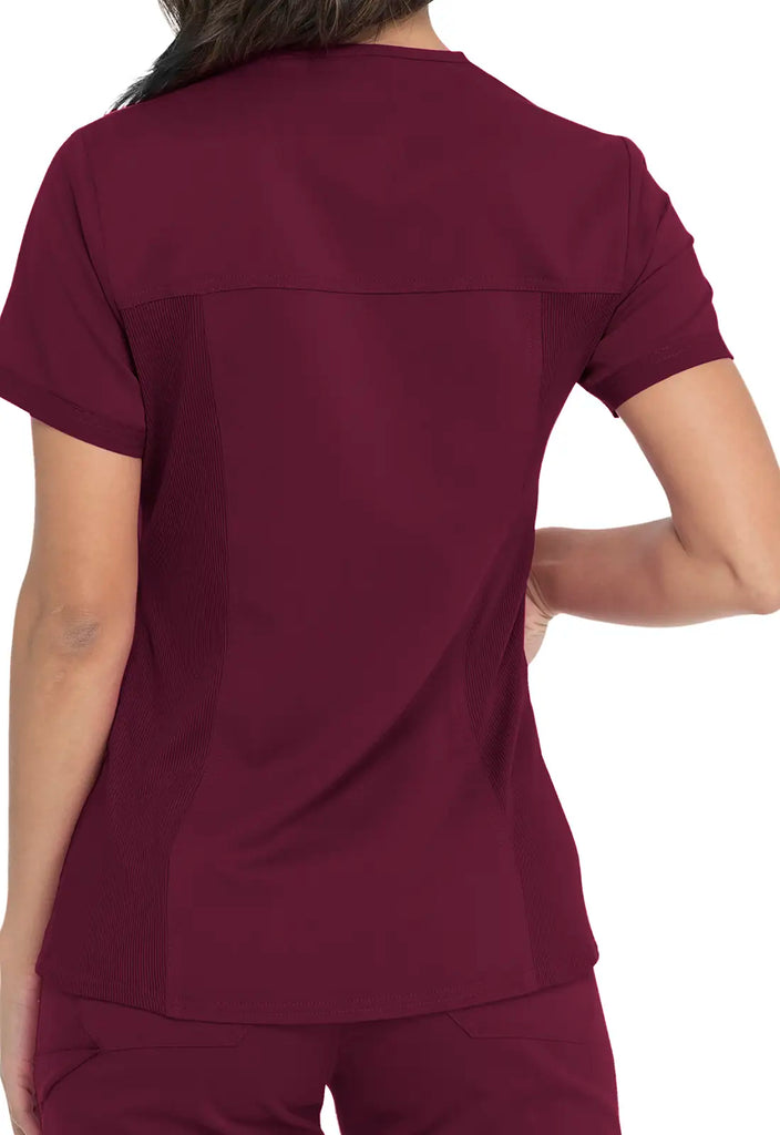 Dickies Scrubs V-Neck Top With Rib Knit Panels Wine | scrub-supply.com