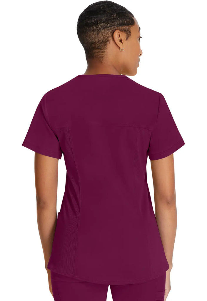 Dickies Scrubs V-Neck Top With Rib Knit Panels Wine | scrub-supply.com