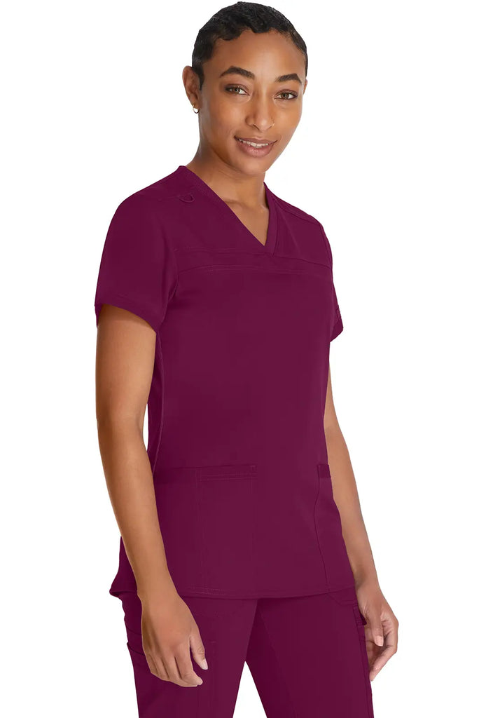 Dickies Scrubs V-Neck Top With Rib Knit Panels Wine | scrub-supply.com