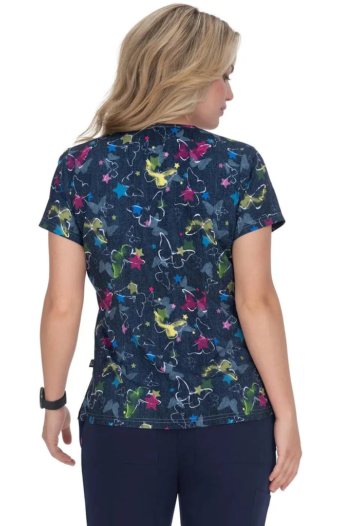 Koi Scrubs Lulu Top Denim Butterfly | scrub-supply.com