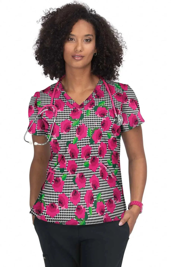 Koi Scrubs Doll Top Houndstooth Rose | scrub-supply.com