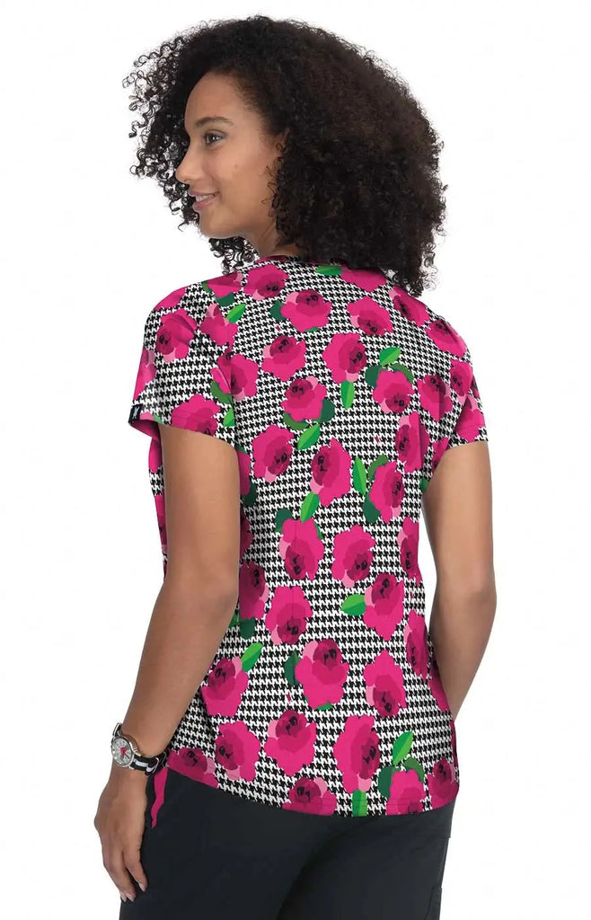 Koi Scrubs Doll Top Houndstooth Rose | scrub-supply.com