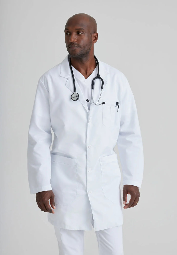 Barco Scrubs Men's Noah Lab Coat White | scrub-supply.com