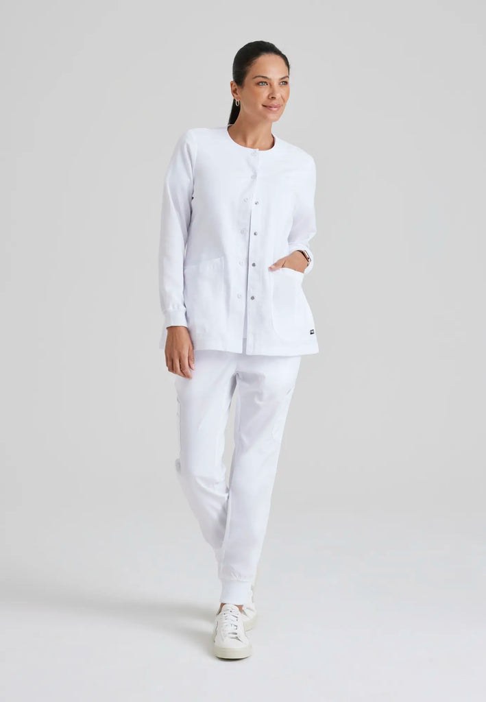 Barco Scrubs Women's Jamie Warm-Up White | scrub-supply.com