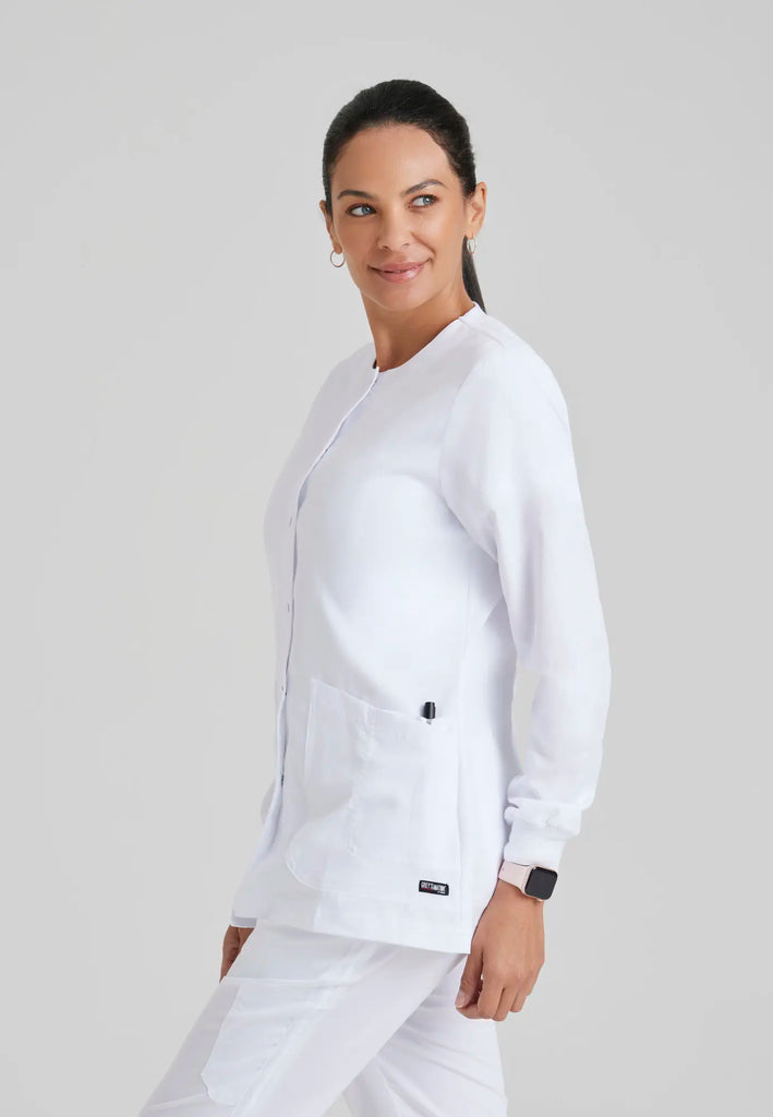 Barco Scrubs Women's Jamie Warm-Up White | scrub-supply.com