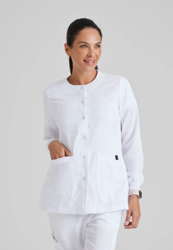 Barco Scrubs Women's Jamie Warm-Up White | scrub-supply.com