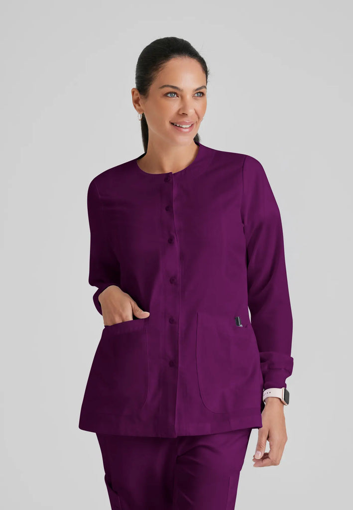 Barco Scrubs Women's Jamie Warm-Up Wine | scrub-supply.com