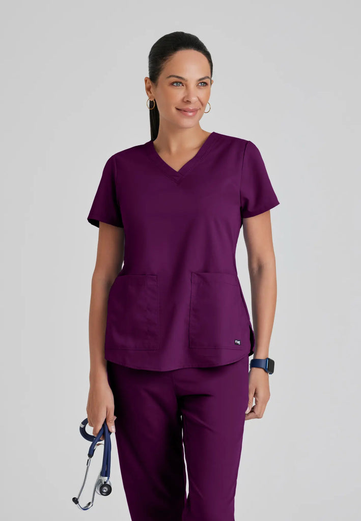 Barco Scrubs Women's Aubrey Top Wine | scrub-supply.com