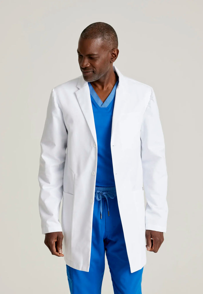 Barco Scrubs Men's Derek Lab Coat White | scrub-supply.com